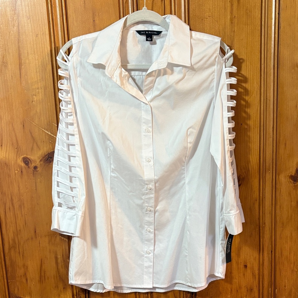 NWT | Zac & Rachel White Ladder Sleeve Button Down Shirt - Size Medium